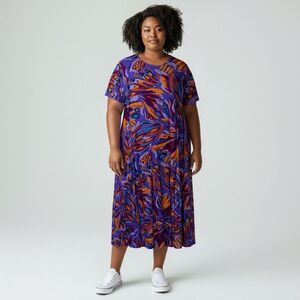 Terra & Sky Maxi Dress Women's 4X Tiered Maxi Bold Vibrant Artsy Colors Rayon